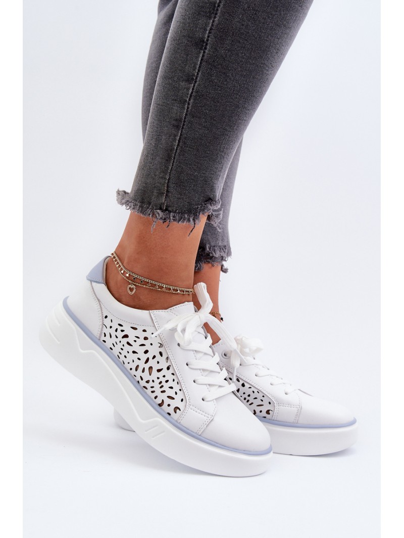 White Leather Women's Platform Sneakers Peilaeno