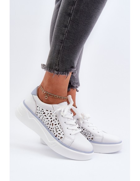 White Leather Women's Platform Sneakers Peilaeno