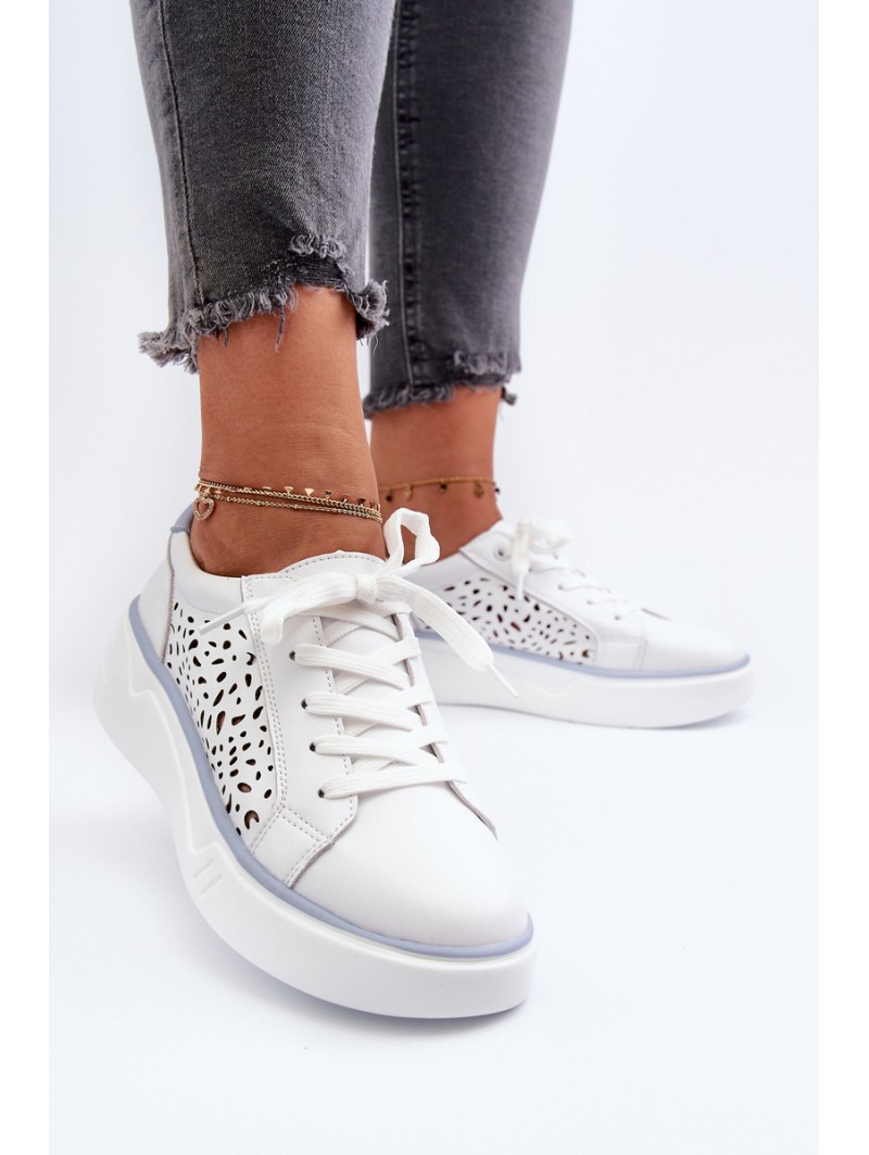 White Leather Women's Platform Sneakers Peilaeno