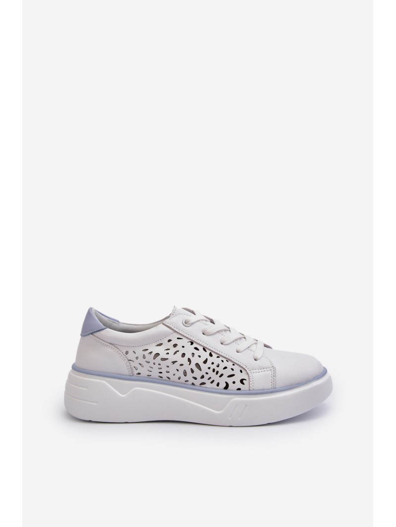 White Leather Women's Platform Sneakers Peilaeno
