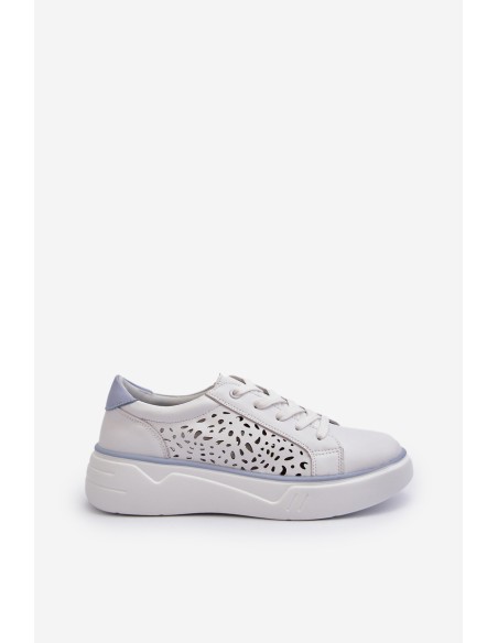 White Leather Women's Platform Sneakers Peilaeno