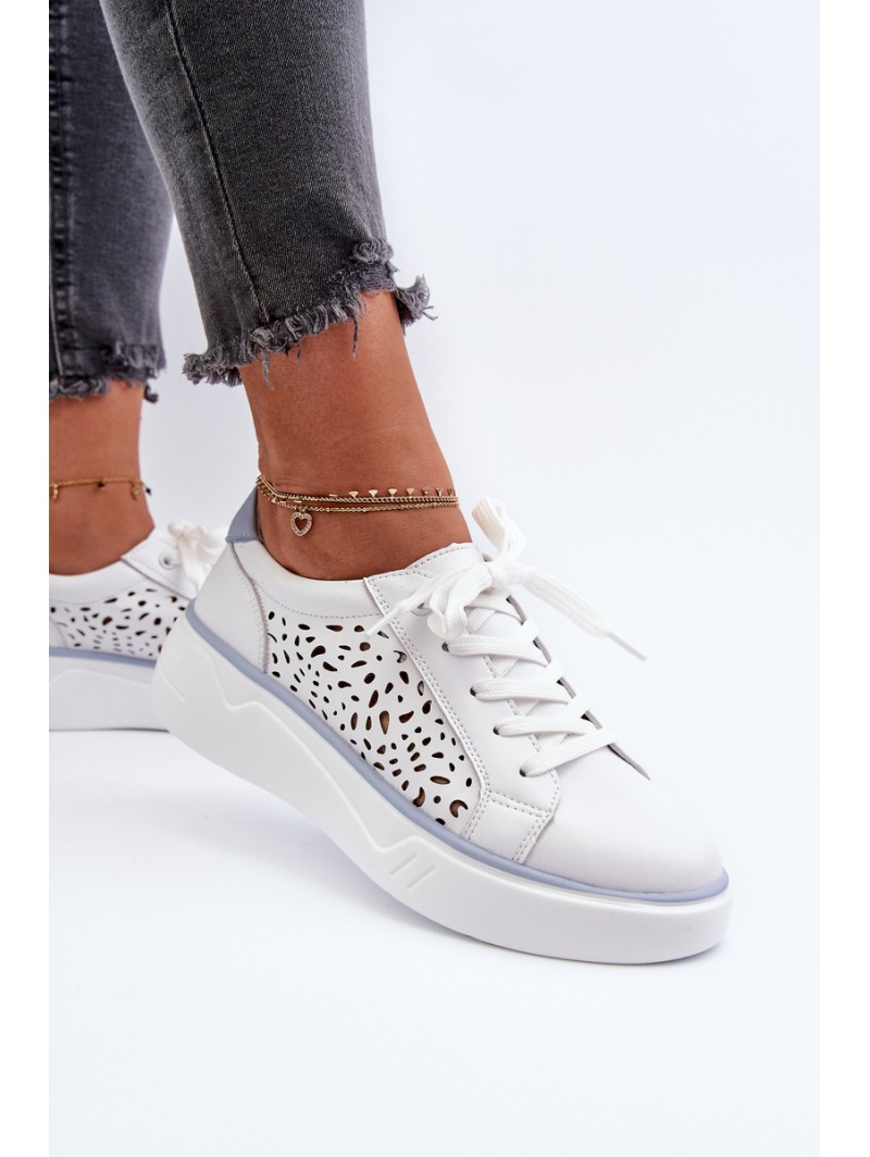 White Leather Women's Platform Sneakers Peilaeno