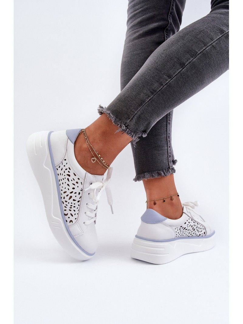 White Leather Women's Platform Sneakers Peilaeno