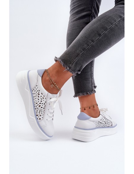 White Leather Women's Platform Sneakers Peilaeno