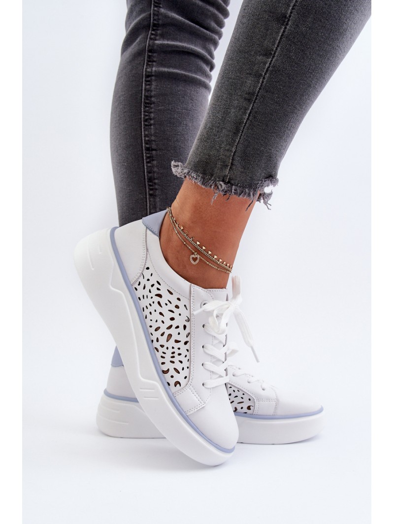 White Leather Women's Platform Sneakers Peilaeno