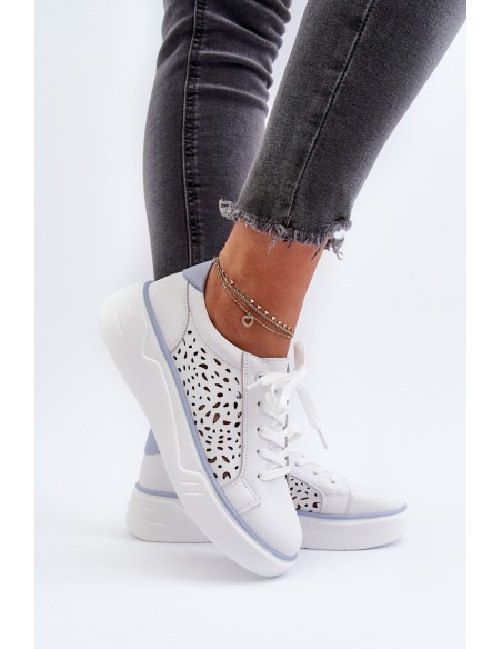 White Leather Women's Platform Sneakers Peilaeno
