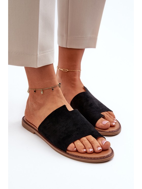 Women's Suede Flip-Flop Sandals Black Amite 2
