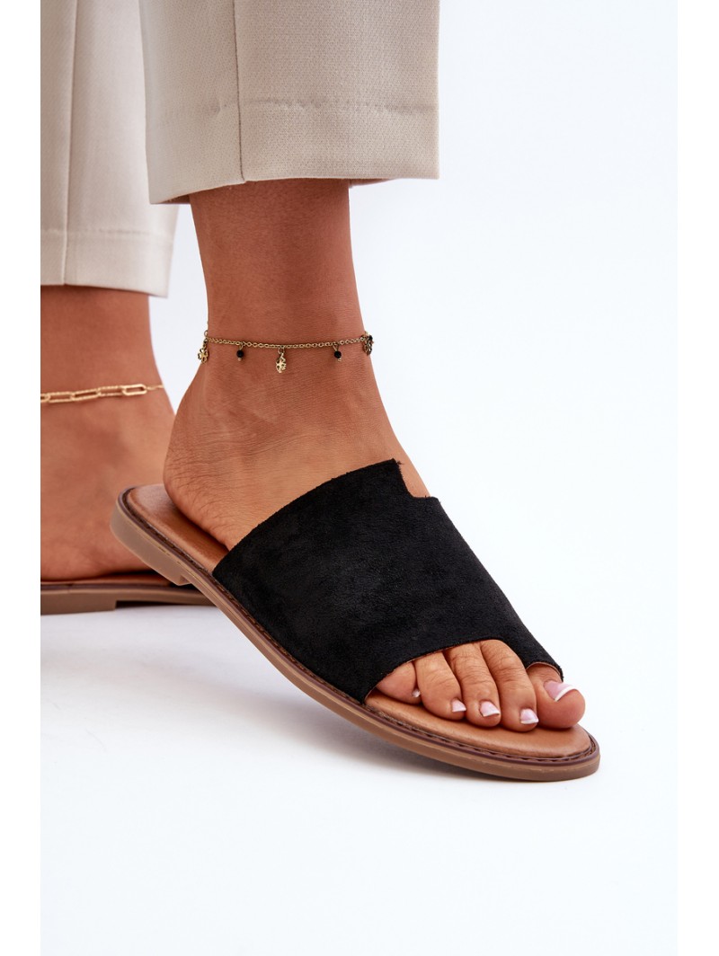 Women's Suede Flip-Flop Sandals Black Amite