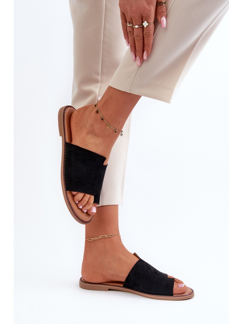 Women's Suede Flip-Flop Sandals Black Amite