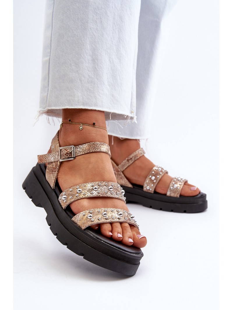 Women's Embellished Sandals Eco Leather Gold-Beige Arcida