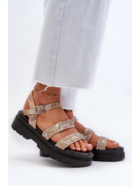 Women's Embellished Sandals Eco Leather Gold-Beige Arcida 2