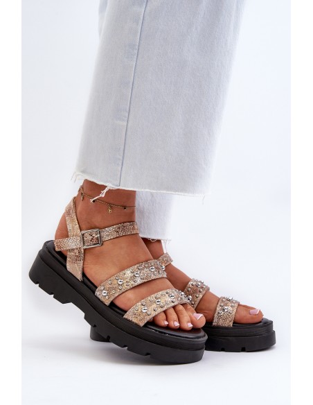 Women's Embellished Sandals Eco Leather Gold-Beige Arcida