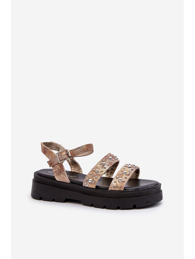 Women's Embellished Sandals Eco Leather Gold-Beige Arcida
