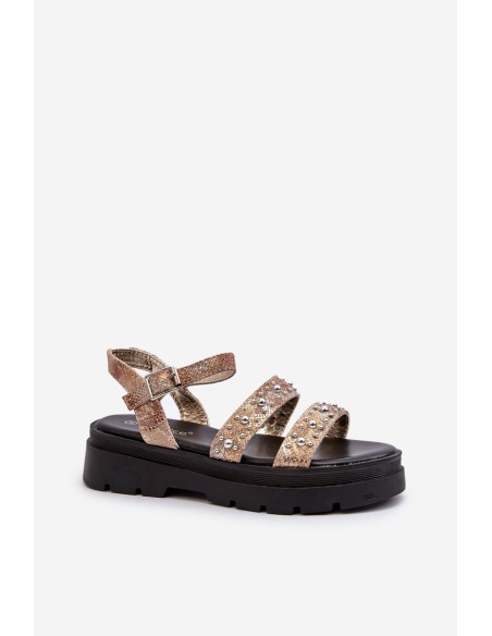 Women's Embellished Sandals Eco Leather Gold-Beige Arcida