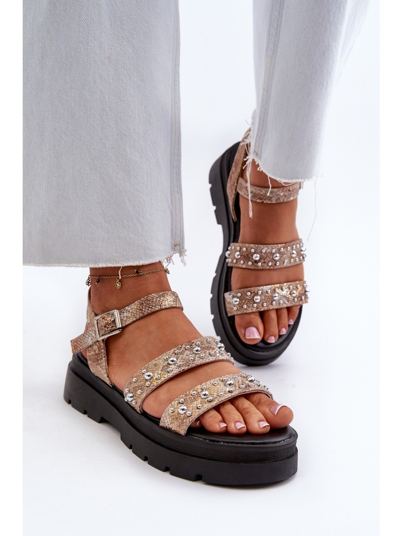 Women's Embellished Sandals Eco Leather Gold-Beige Arcida