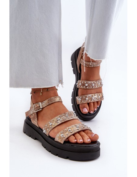 Women's Embellished Sandals Eco Leather Gold-Beige Arcida