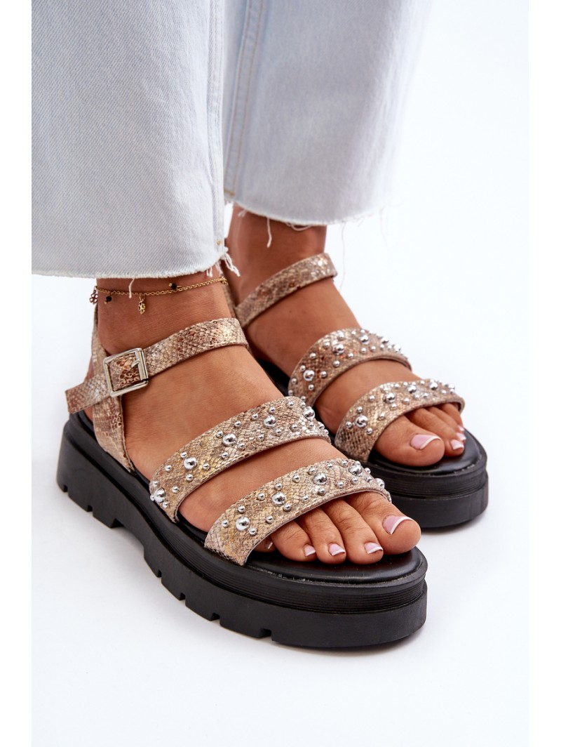 Women's Embellished Sandals Eco Leather Gold-Beige Arcida