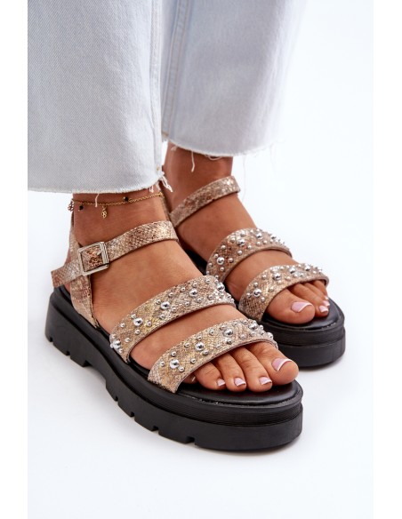 Women's Embellished Sandals Eco Leather Gold-Beige Arcida