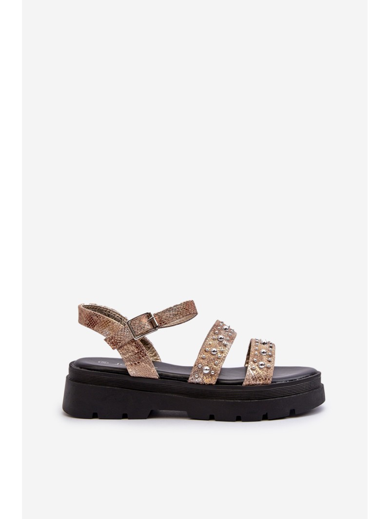 Women's Embellished Sandals Eco Leather Gold-Beige Arcida