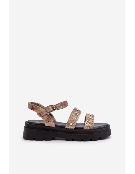 Women's Embellished Sandals Eco Leather Gold-Beige Arcida