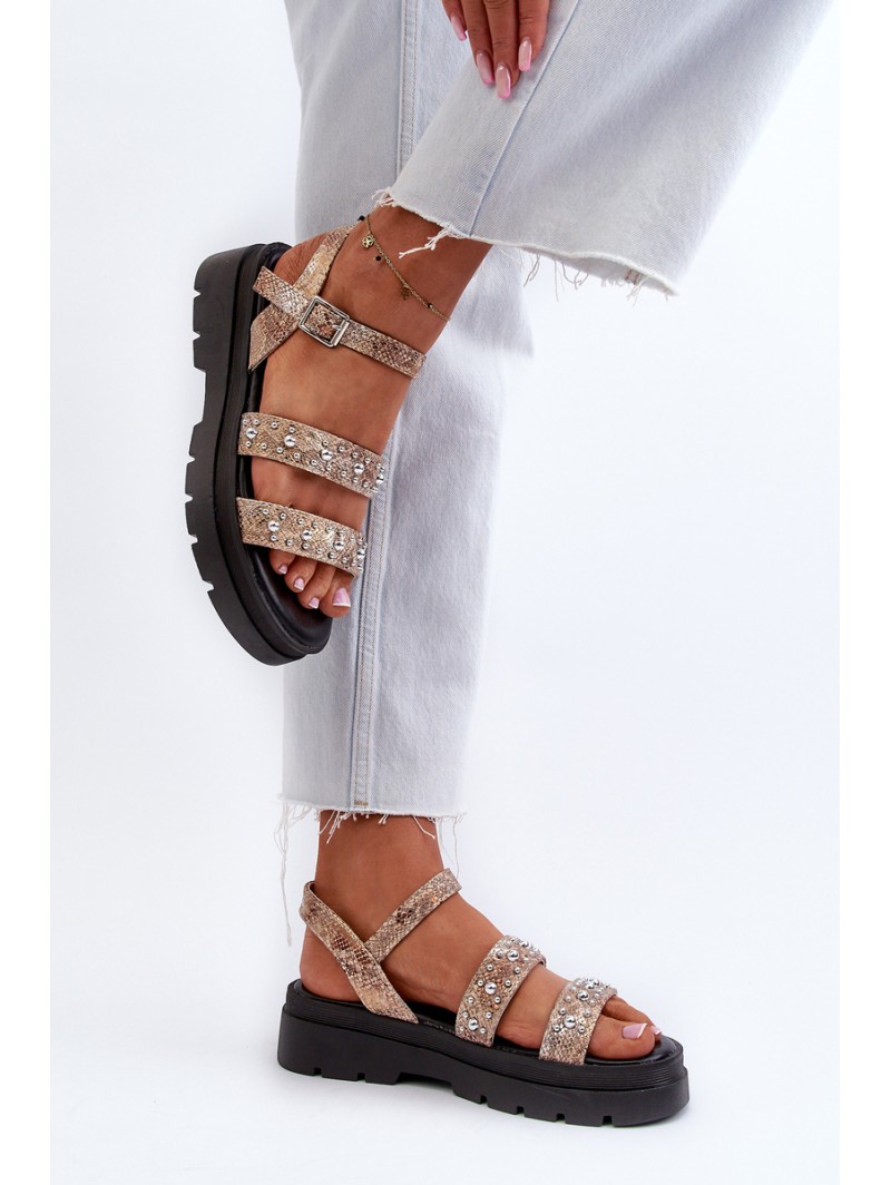 Women's Embellished Sandals Eco Leather Gold-Beige Arcida