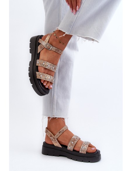Women's Embellished Sandals Eco Leather Gold-Beige Arcida