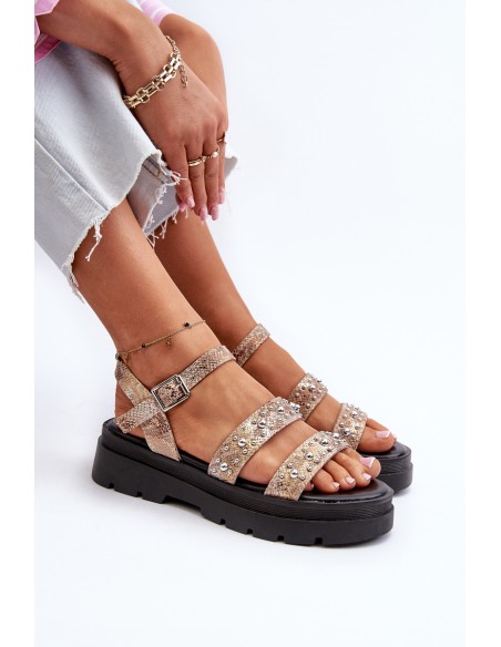Women's Embellished Sandals Eco Leather Gold-Beige Arcida