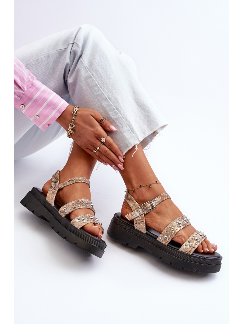 Women's Embellished Sandals Eco Leather Gold-Beige Arcida