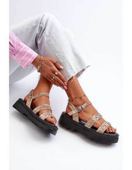 Women's Embellished Sandals Eco Leather Gold-Beige Arcida