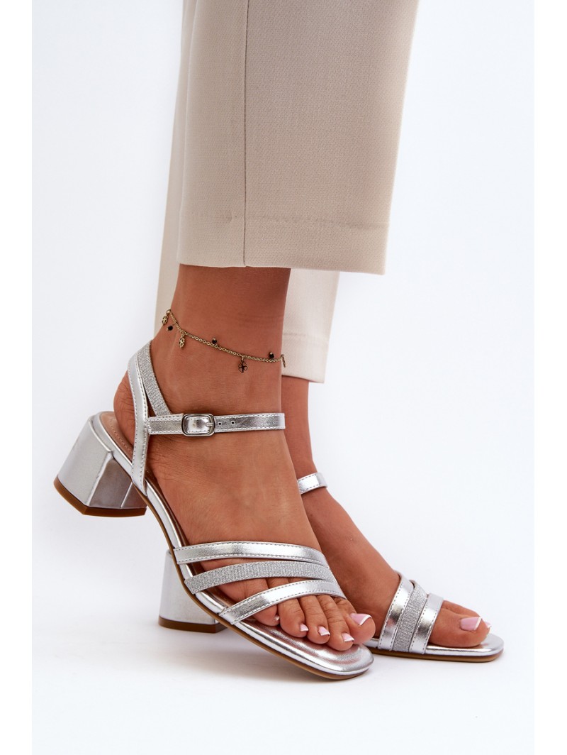 Women's Low Heel Sandals in Synthetic Leather Sergio Leone SK046 Silver