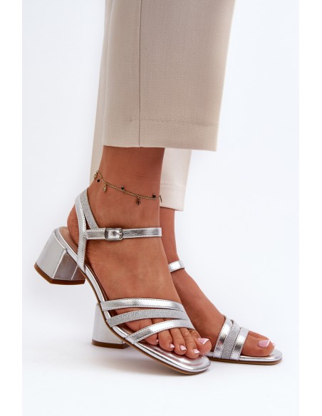 Women's Low Heel Sandals in Synthetic Leather Sergio Leone SK046 Silver