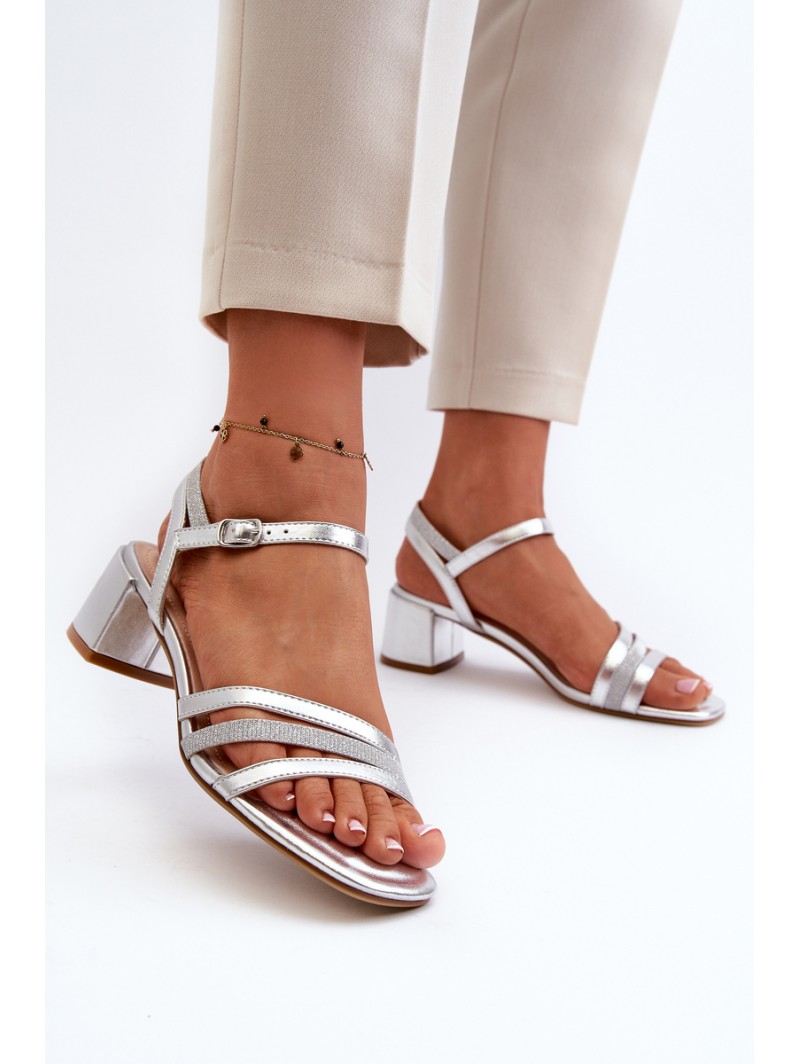 Women's Low Heel Sandals in Synthetic Leather Sergio Leone SK046 Silver