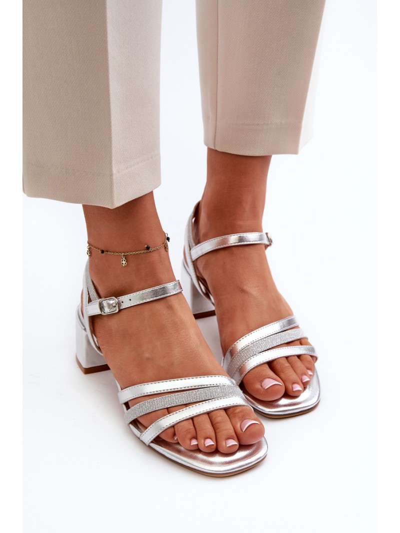 Women's Low Heel Sandals in Synthetic Leather Sergio Leone SK046 Silver