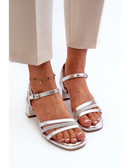 Women's Low Heel Sandals in Synthetic Leather Sergio Leone SK046 Silver