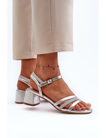 Women's Low Heel Sandals in Synthetic Leather Sergio Leone SK046 Silver
