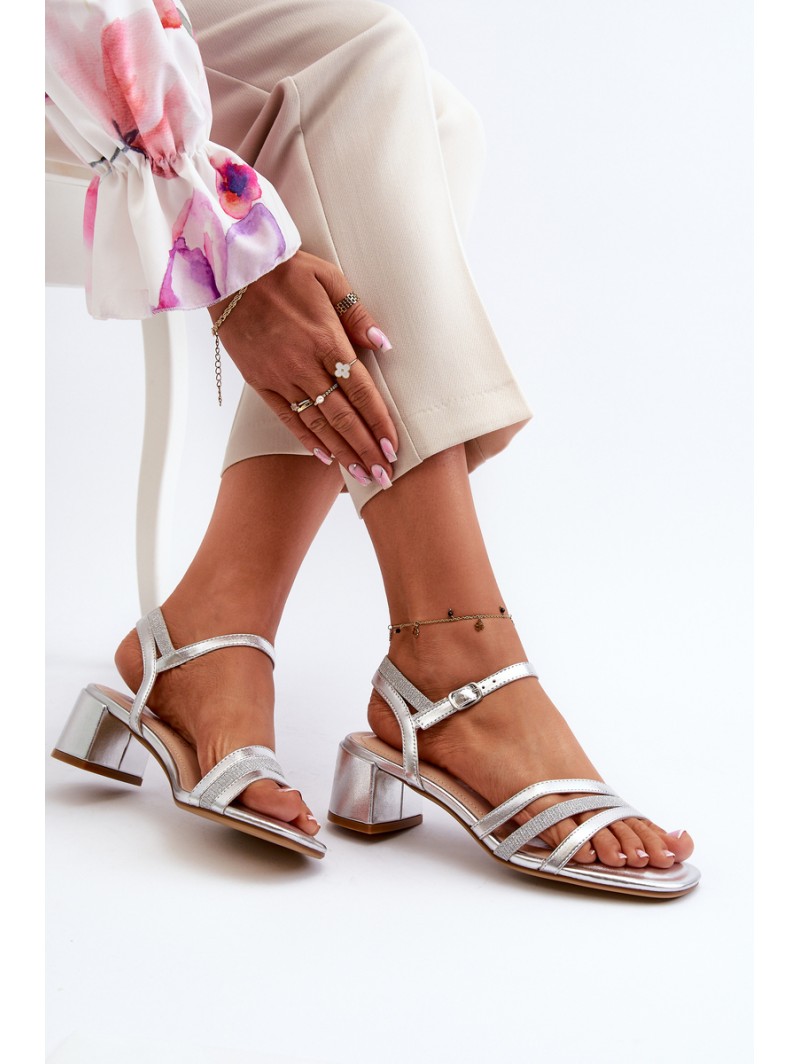 Women's Low Heel Sandals in Synthetic Leather Sergio Leone SK046 Silver