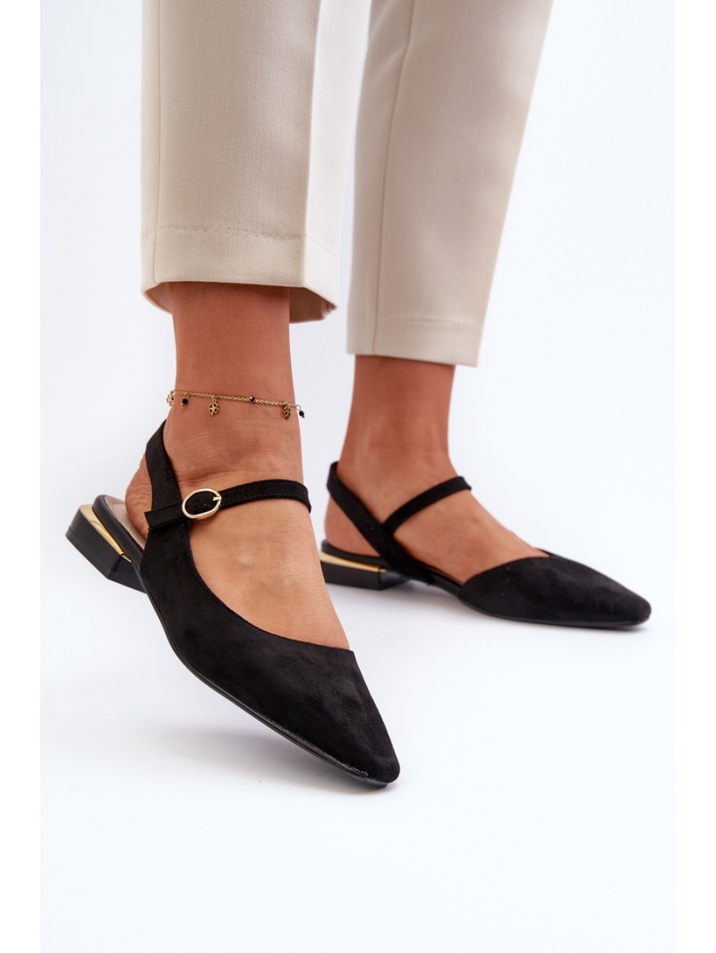 Women's ballet flats with low heel and open back Sergio Leone SK831 Black