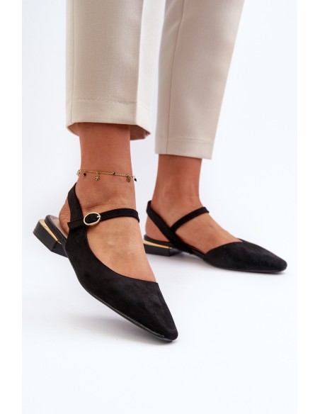 Women's ballet flats with low heel and open back Sergio Leone SK831 Black