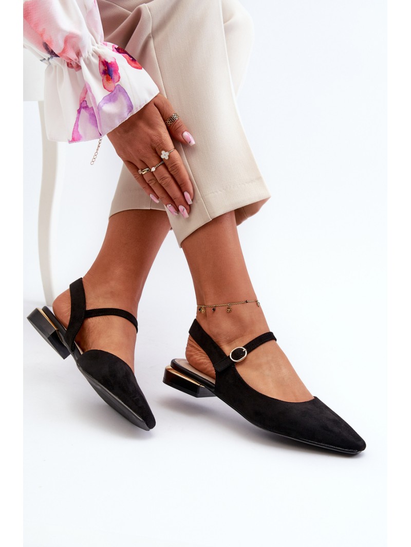 Women's ballet flats with low heel and open back Sergio Leone SK831 Black