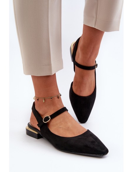 Women's ballet flats with low heel and open back Sergio Leone SK831 Black
