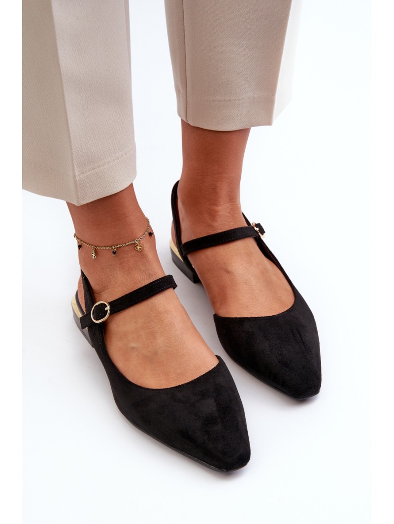 Women's ballet flats with low heel and open back Sergio Leone SK831 Black