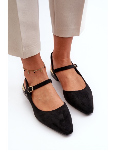 Women's ballet flats with low heel and open back Sergio Leone SK831 Black