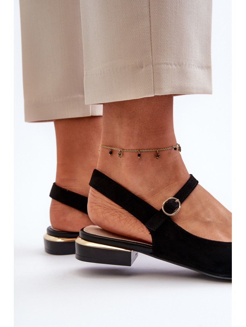 Women's ballet flats with low heel and open back Sergio Leone SK831 Black
