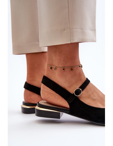 Women's ballet flats with low heel and open back Sergio Leone SK831 Black
