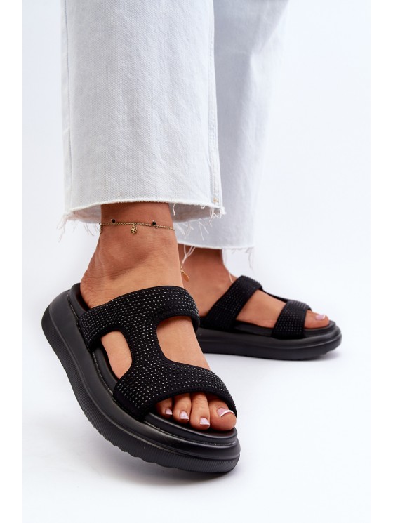 Black Platform Women's Embellished Slippers Jestella