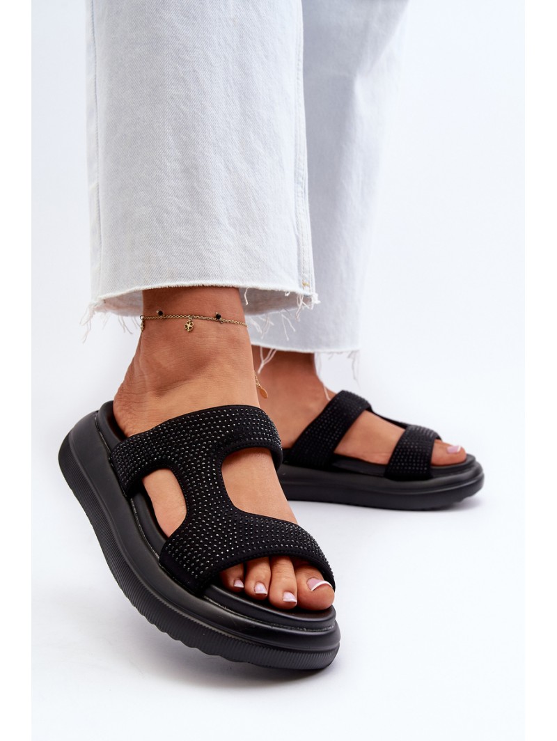 Black Platform Women's Embellished Slippers Jestella