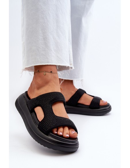 Black Platform Women's Embellished Slippers Jestella