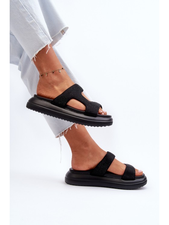 Black Platform Women's Embellished Slippers Jestella 2