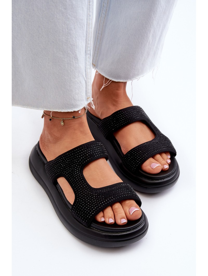 Black Platform Women's Embellished Slippers Jestella