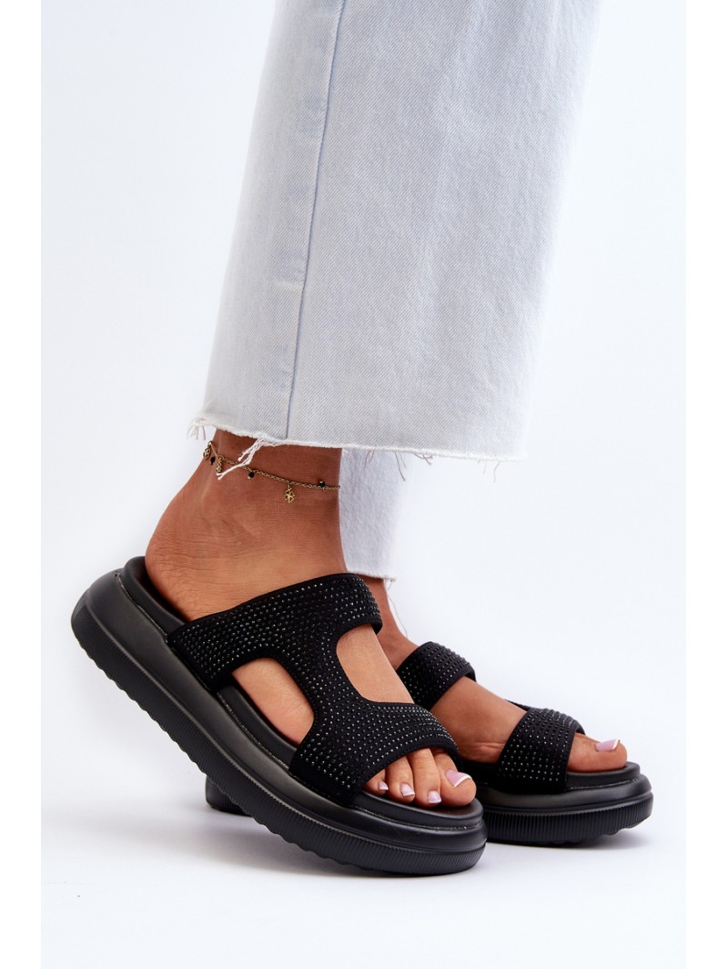 Black Platform Women's Embellished Slippers Jestella